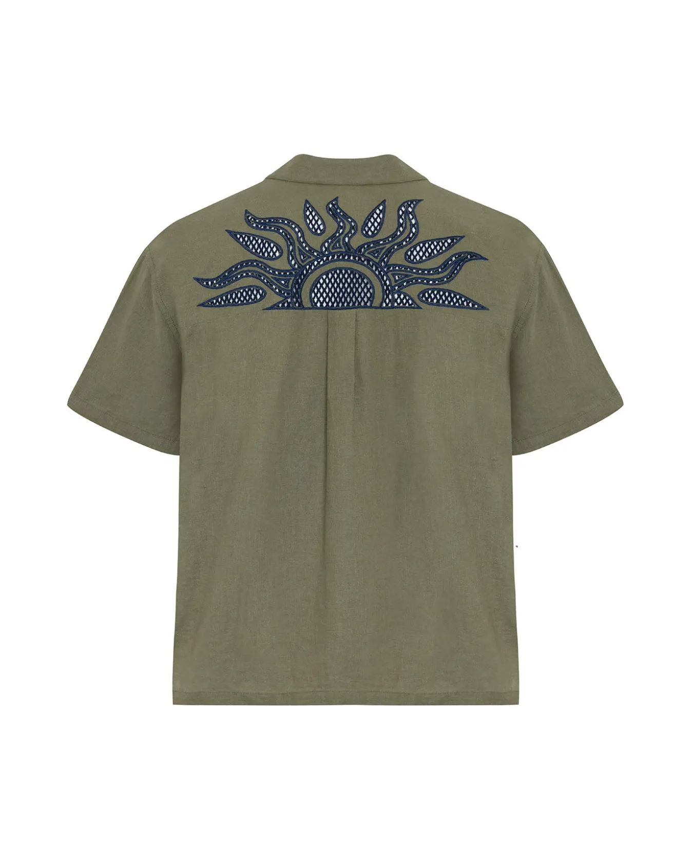 Linen Blend Embroidered Back Short Sleeve Shirt