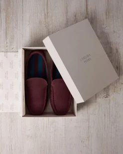 Mens Suede Moccasin Slippers - Burgundy