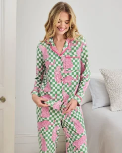 Organic Cotton Checkerboard Leopards Print Long Pyjama Set