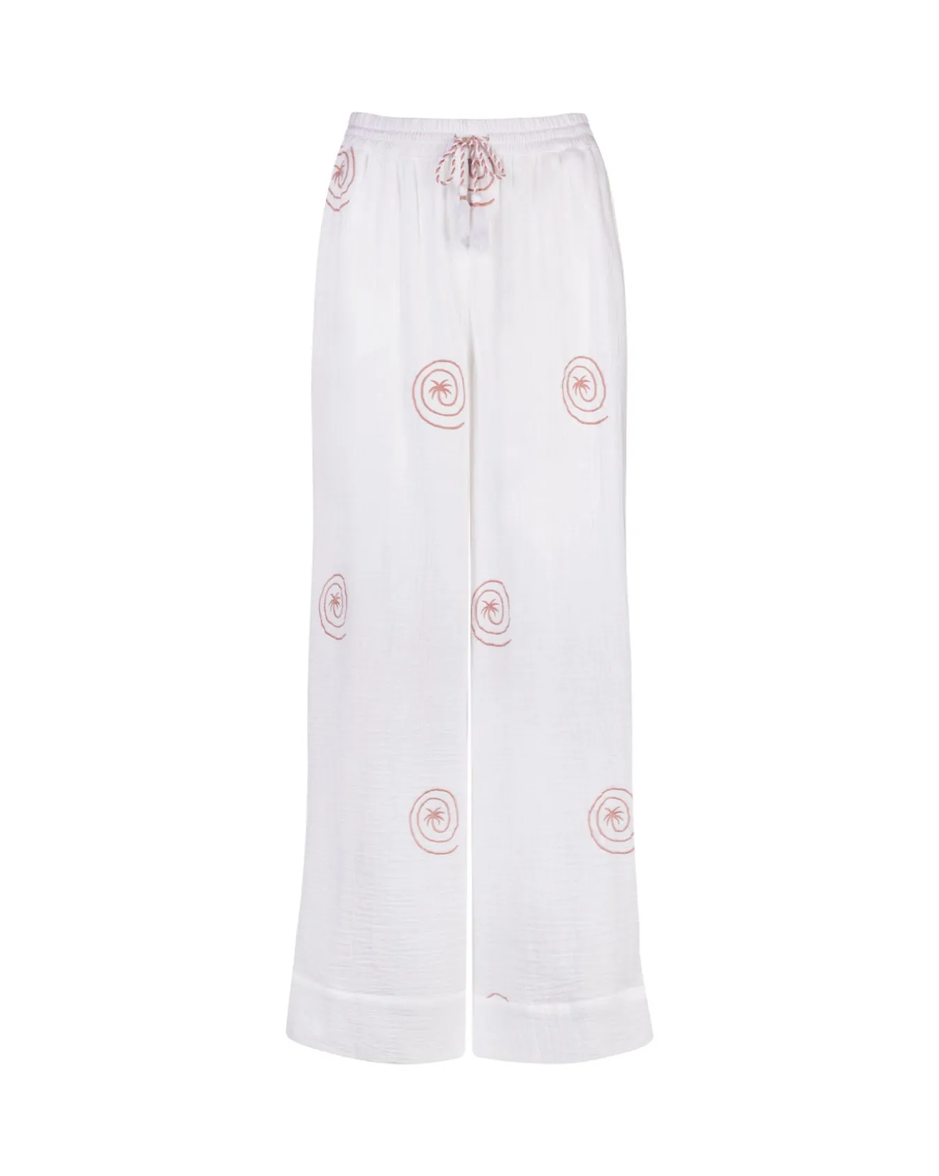 Organic Cotton Cheesecloth Embroidered Palm Loop Trousers - Cream