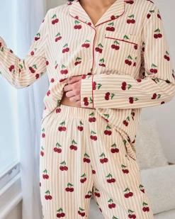 Organic Cotton Cherry Stripe Print Long Pyjama Set