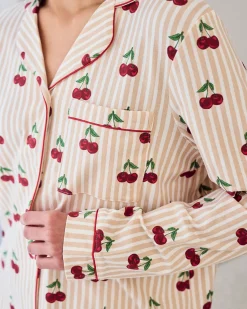 Organic Cotton Cherry Stripe Print Long Pyjama Set