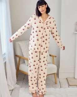 Organic Cotton Cherry Stripe Print Long Pyjama Set