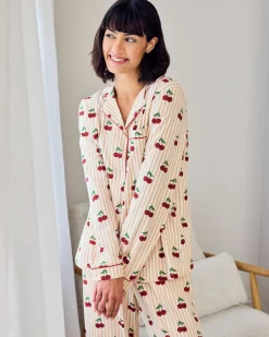 Organic Cotton Cherry Stripe Print Long Pyjama Set