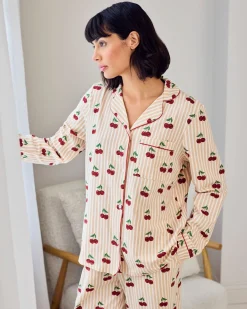 Organic Cotton Cherry Stripe Print Long Pyjama Set