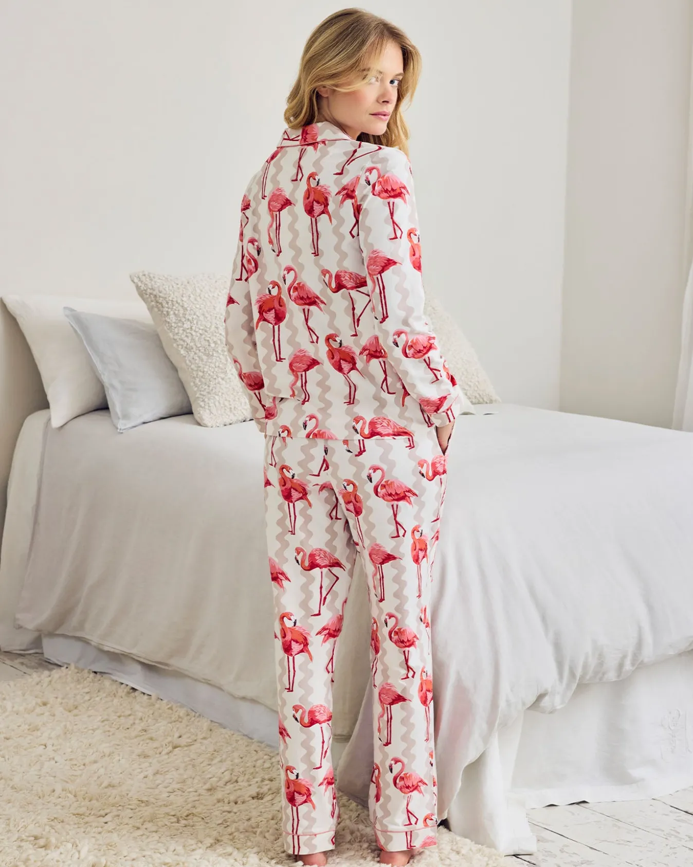 Organic Cotton Flamingo Stripe Print Long Pyjama Set