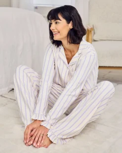 Organic Cotton Lilac Stripe Frill Long Pyjama Set