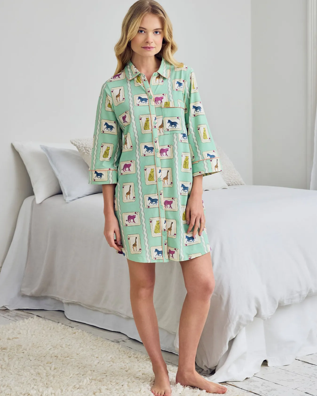 Organic Cotton Playing Card Animals Print Nightshirt