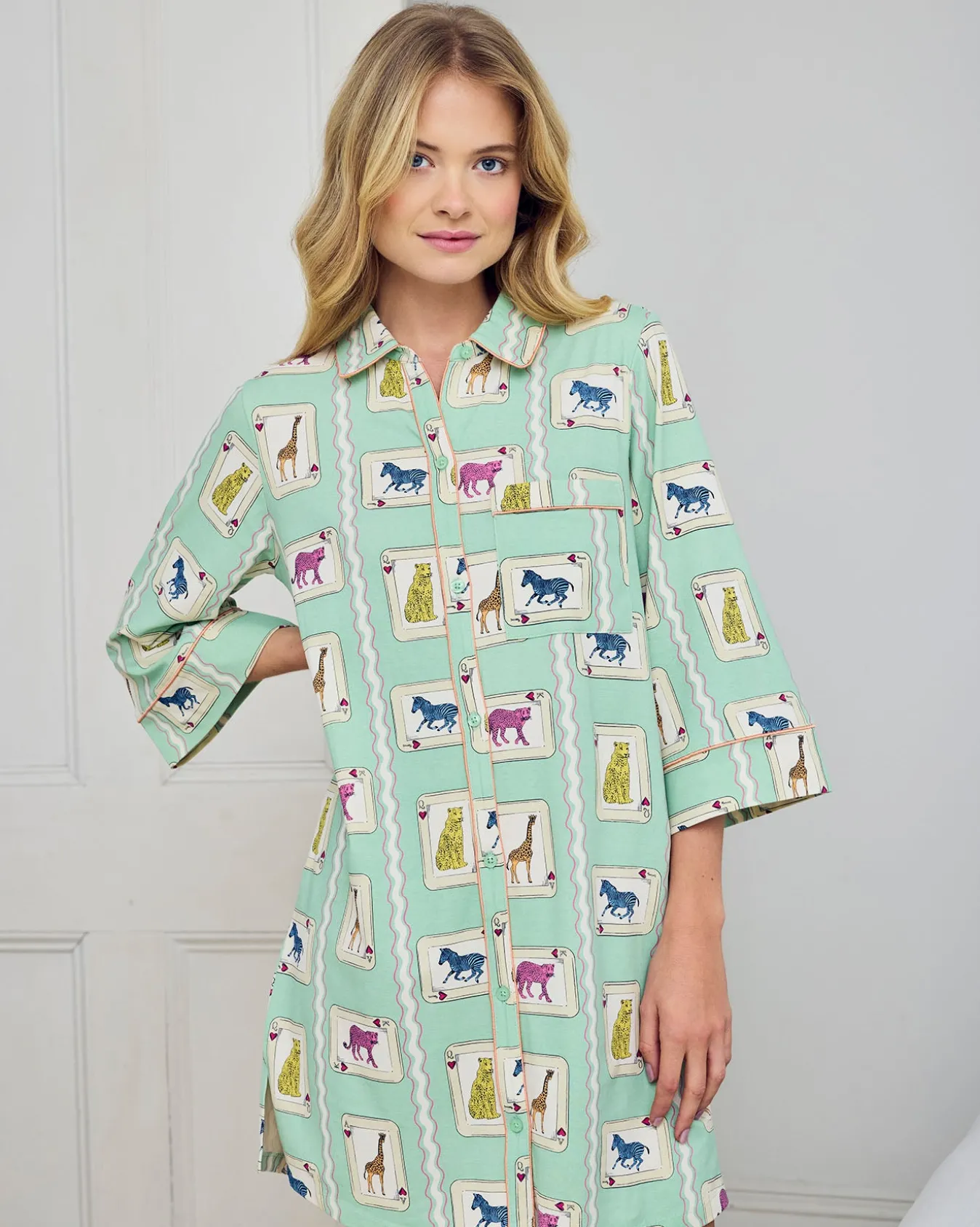 Organic Cotton Playing Card Animals Print Nightshirt