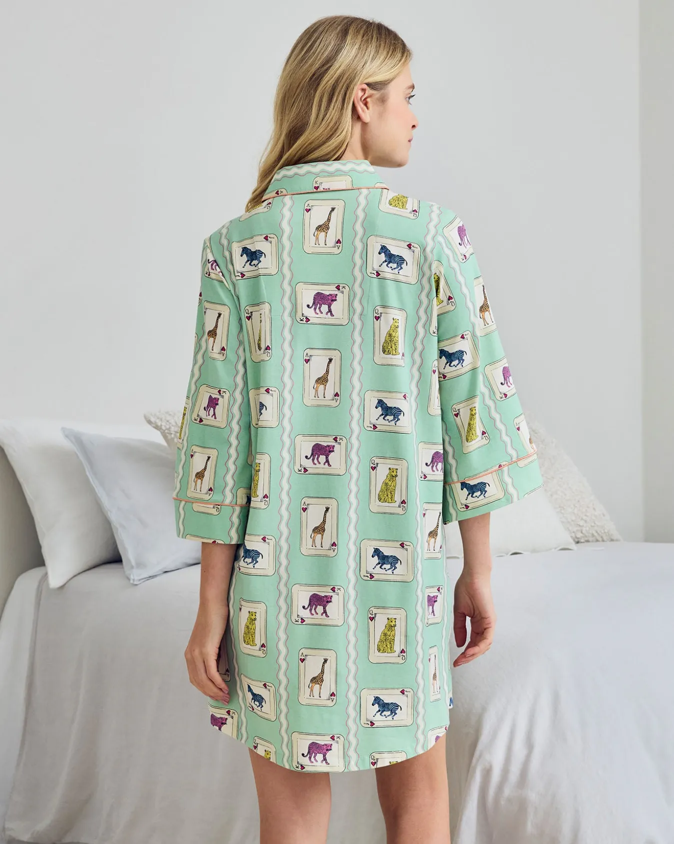 Organic Cotton Playing Card Animals Print Nightshirt
