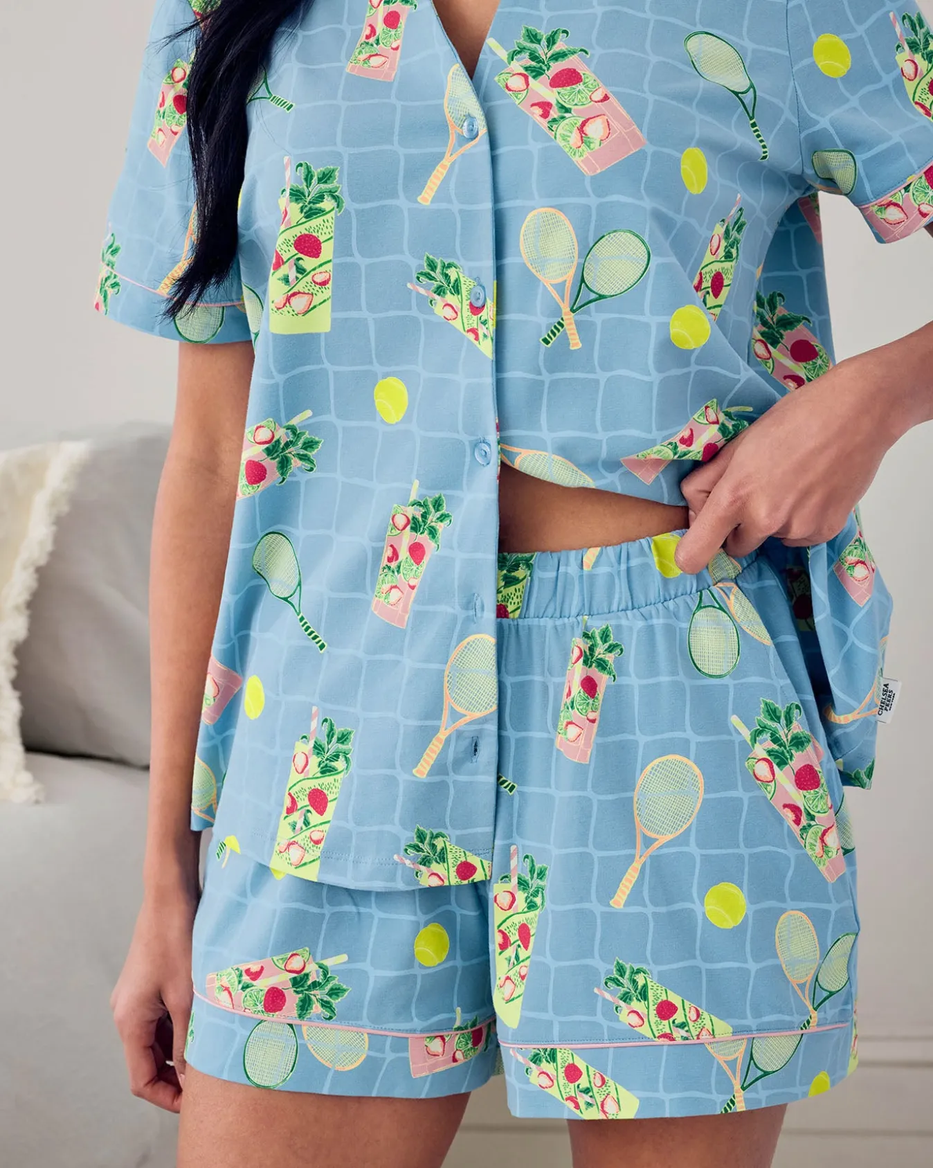 Organic Cotton Tennis & Cocktails Print Short Pyjama Set