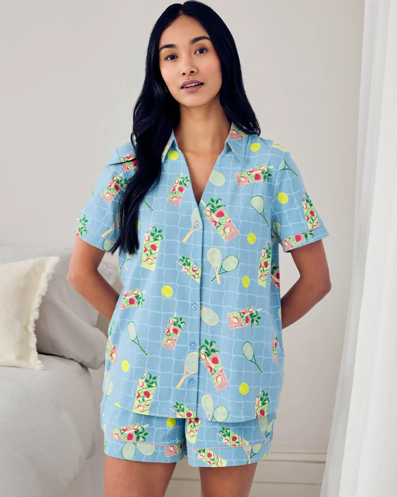 Organic Cotton Tennis & Cocktails Print Short Pyjama Set