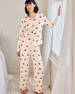 Petite Cherry Print Cardigan Ribbed Long Pyjama Set
