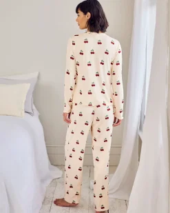 Petite Cherry Print Cardigan Ribbed Long Pyjama Set