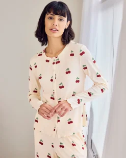 Petite Cherry Print Cardigan Ribbed Long Pyjama Set