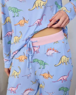 Petite Dinosaur Print Long Pyjama Set - Blue