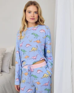 Petite Dinosaur Print Long Pyjama Set - Blue