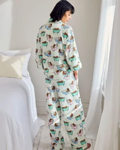 Petite Organic Cotton Bubble Bath Leopards Print Long Pyjama Set