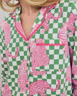 Petite Organic Cotton Checkerboard Leopards Print Long Pyjama Set