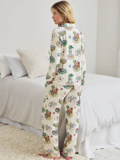 Petite Organic Cotton Cocktails & Cards Print Long Pyjama Set