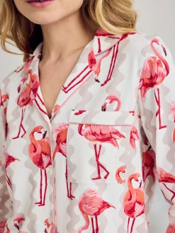 Petite Organic Cotton Flamingo Stripe Print Long Pyjama Set