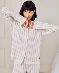 Petite Organic Cotton Lilac Stripe Frill Long Pyjama Set
