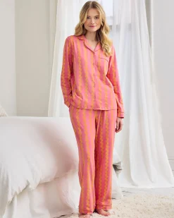 Petite Organic Cotton Sunset Wavy Stripe Long Pyjama Set