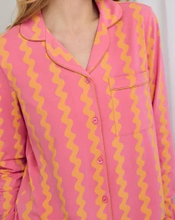 Petite Organic Cotton Sunset Wavy Stripe Long Pyjama Set