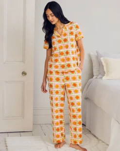 Petite Organic Cotton Sunshine Tile Print Long Pyjama Set