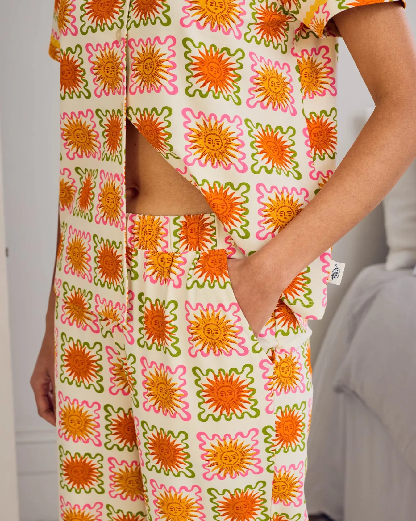 Petite Organic Cotton Sunshine Tile Print Long Pyjama Set