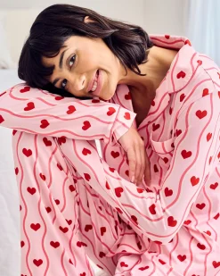 Petite Wavy Stripe Heart Print Long Pyjama Set