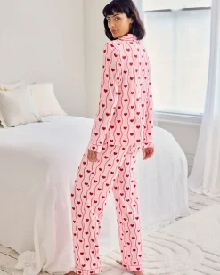 Petite Wavy Stripe Heart Print Long Pyjama Set