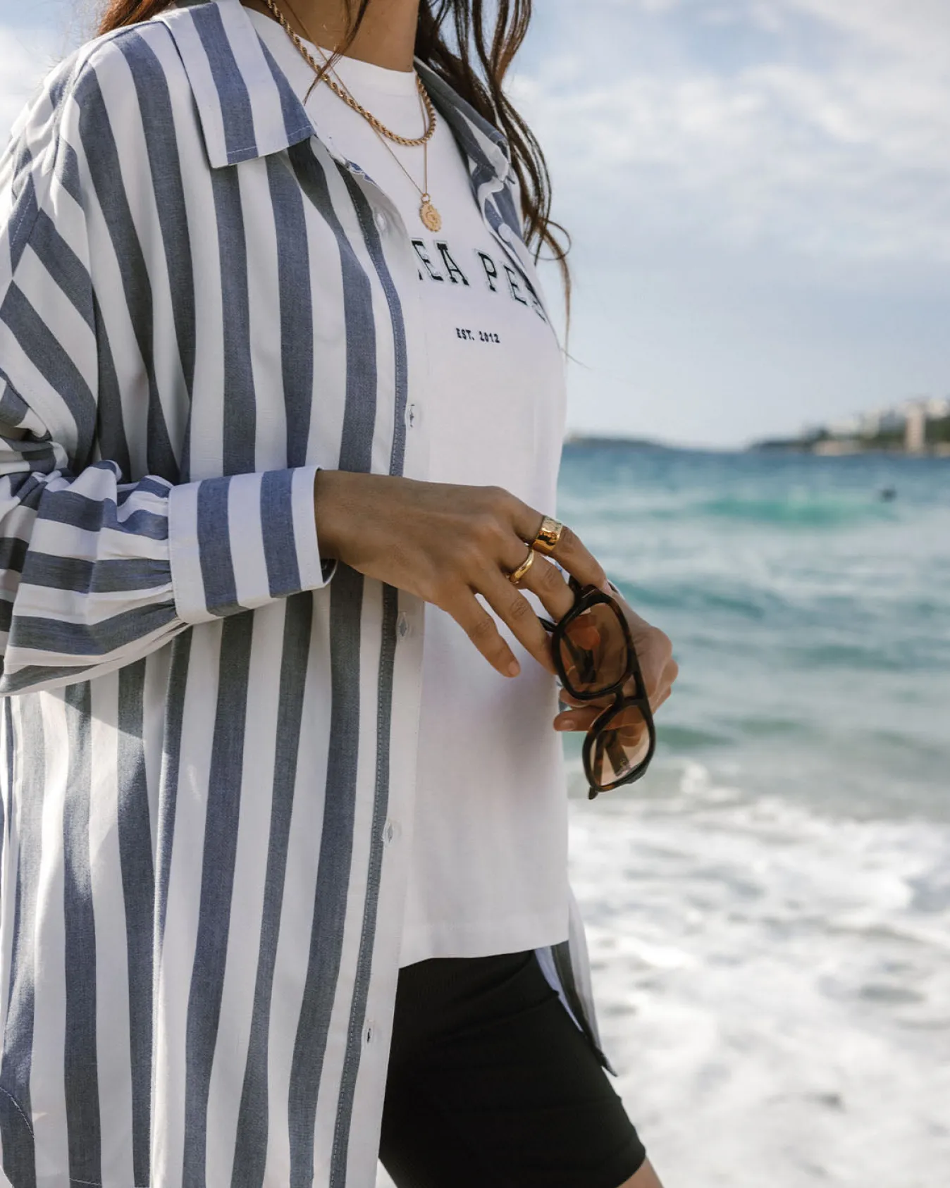 Poplin Stripe Boyfriend Shirt - Blue