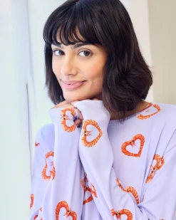 Shrimp Heart Print Long Pyjama Set