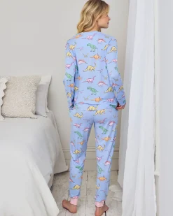 Tall Dinosaur Print Long Pyjama Set - Blue