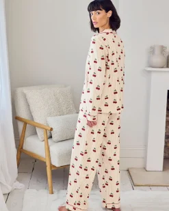 Tall Organic Cotton Cherry Stripe Print Long Pyjama Set