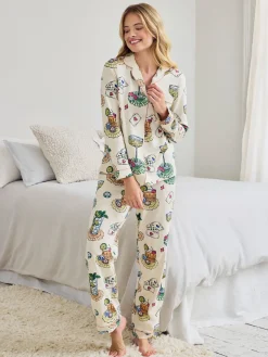 Tall Organic Cotton Cocktails & Cards Print Long Pyjama Set