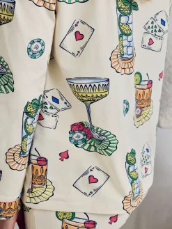 Tall Organic Cotton Cocktails & Cards Print Long Pyjama Set
