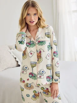 Tall Organic Cotton Cocktails & Cards Print Long Pyjama Set