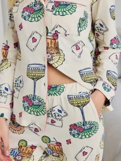 Tall Organic Cotton Cocktails & Cards Print Long Pyjama Set