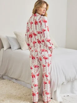 Tall Organic Cotton Flamingo Stripe Print Long Pyjama Set