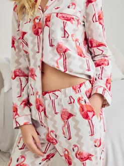 Tall Organic Cotton Flamingo Stripe Print Long Pyjama Set