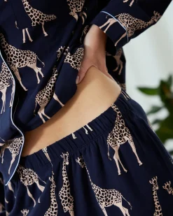 Tall Organic Cotton Giraffe Print Long Pyjama Set - Navy