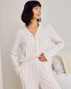 Tall Organic Cotton Lilac Stripe Frill Long Pyjama Set