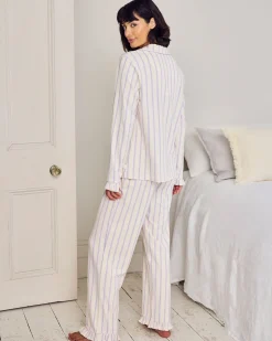 Tall Organic Cotton Lilac Stripe Frill Long Pyjama Set