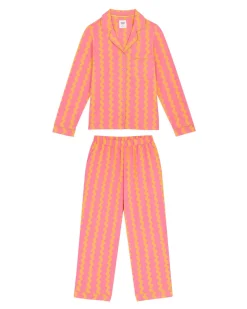 Tall Organic Cotton Sunset Wavy Stripe Long Pyjama Set