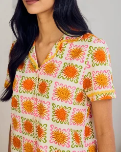 Tall Organic Cotton Sunshine Tile Print Long Pyjama Set
