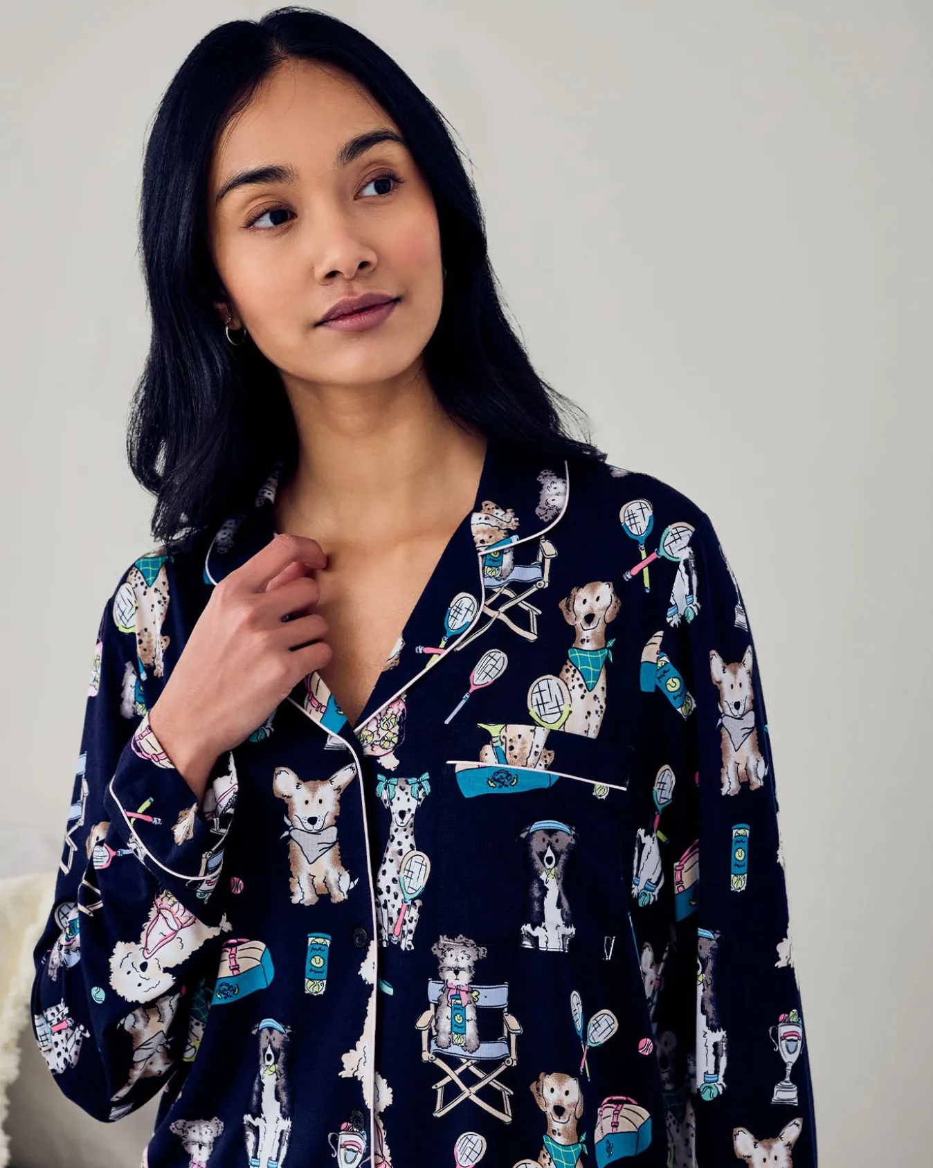 Tall TENCEL™ Modal Tennis Dogs Print Long Pyjama Set - Navy