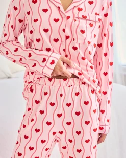 Tall Wavy Stripe Heart Print Long Pyjama Set