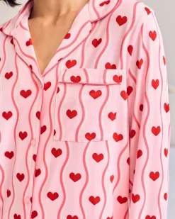 Tall Wavy Stripe Heart Print Long Pyjama Set